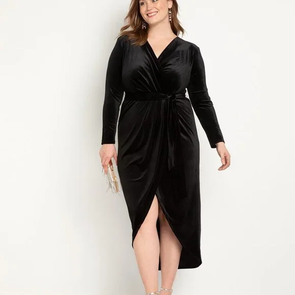 Eloquii | Dresses | New Eloquii Black Velvet Holiday Belted Wrap Dress 8 |  Poshmark